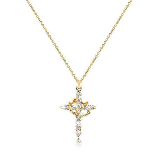 Diamond Cross Necklace for women, Gold Cubic Zirconia Pendant Necklaces